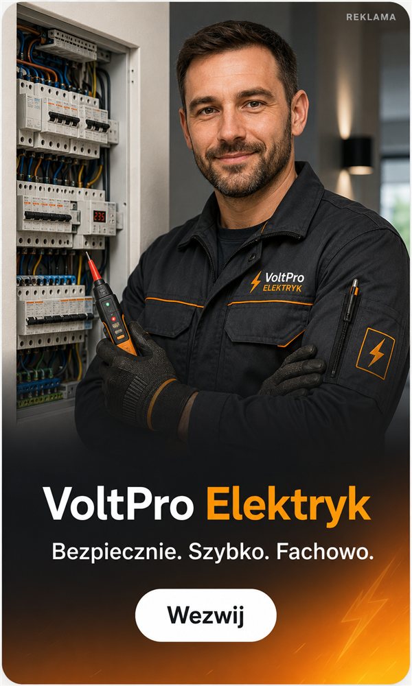 Reklama: VoltPro Elektryk. Bezpiecznie. Szybko. Fachowo.